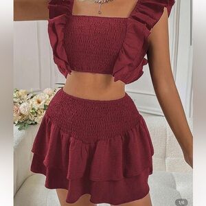 Elegant Burgundy Ruffle Skirt